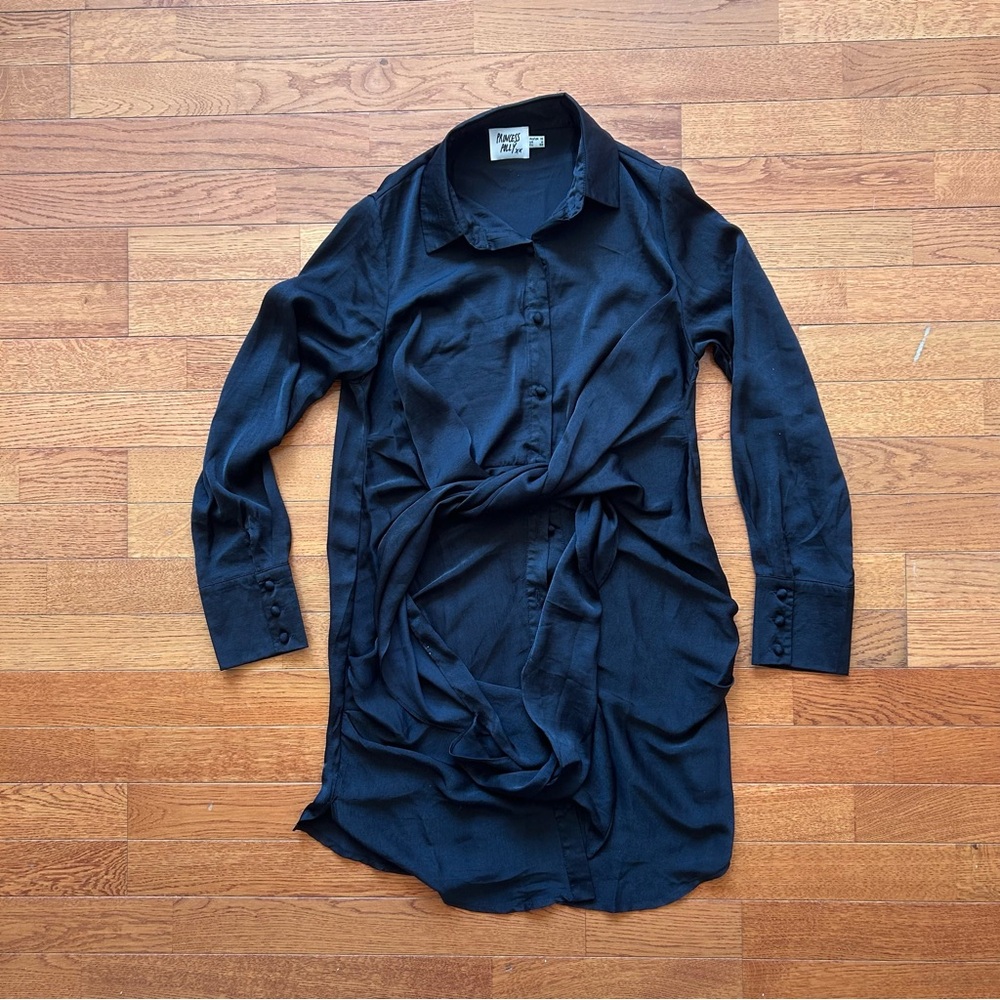 Princess Polly Black Satin Button Up Wrap Dress